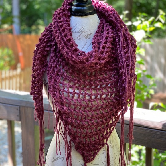 handmade Accessories - Bohemian style burgundy shawl/scarf